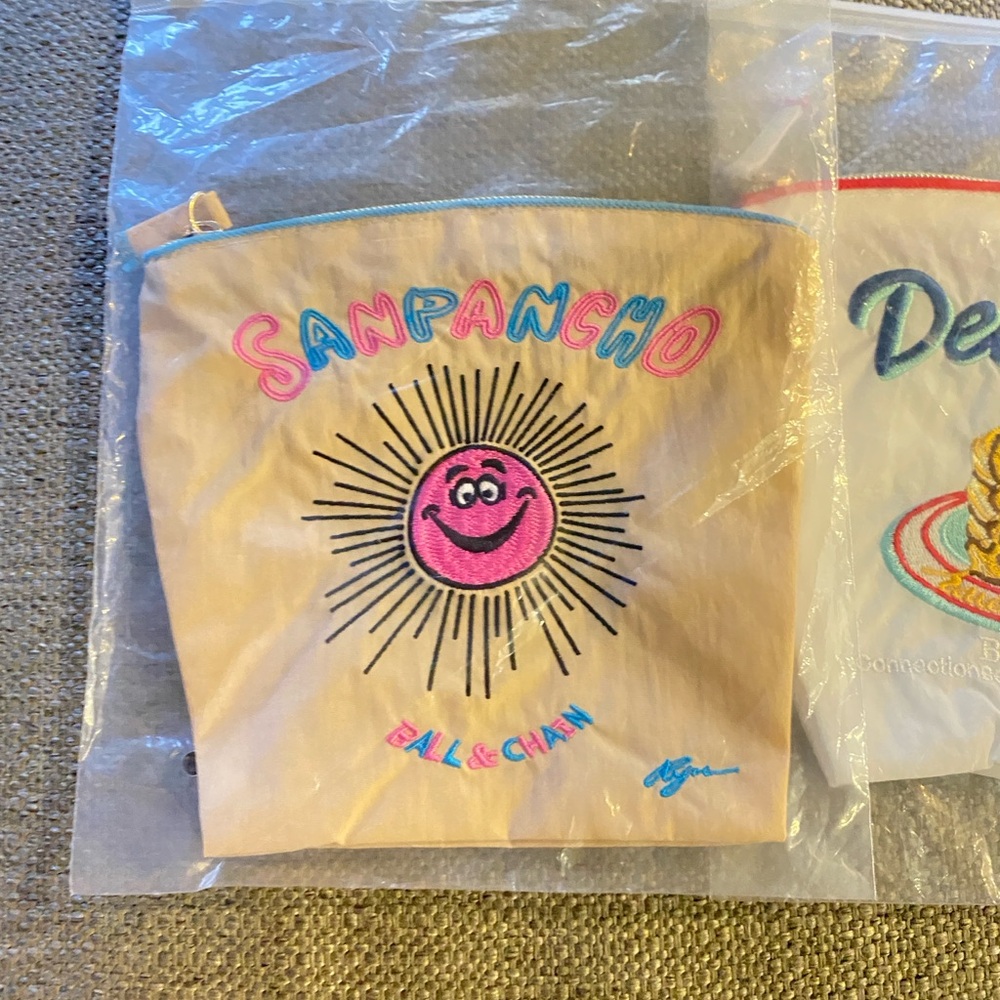 Kids Pouch - Tan with Pink and Blue Accents